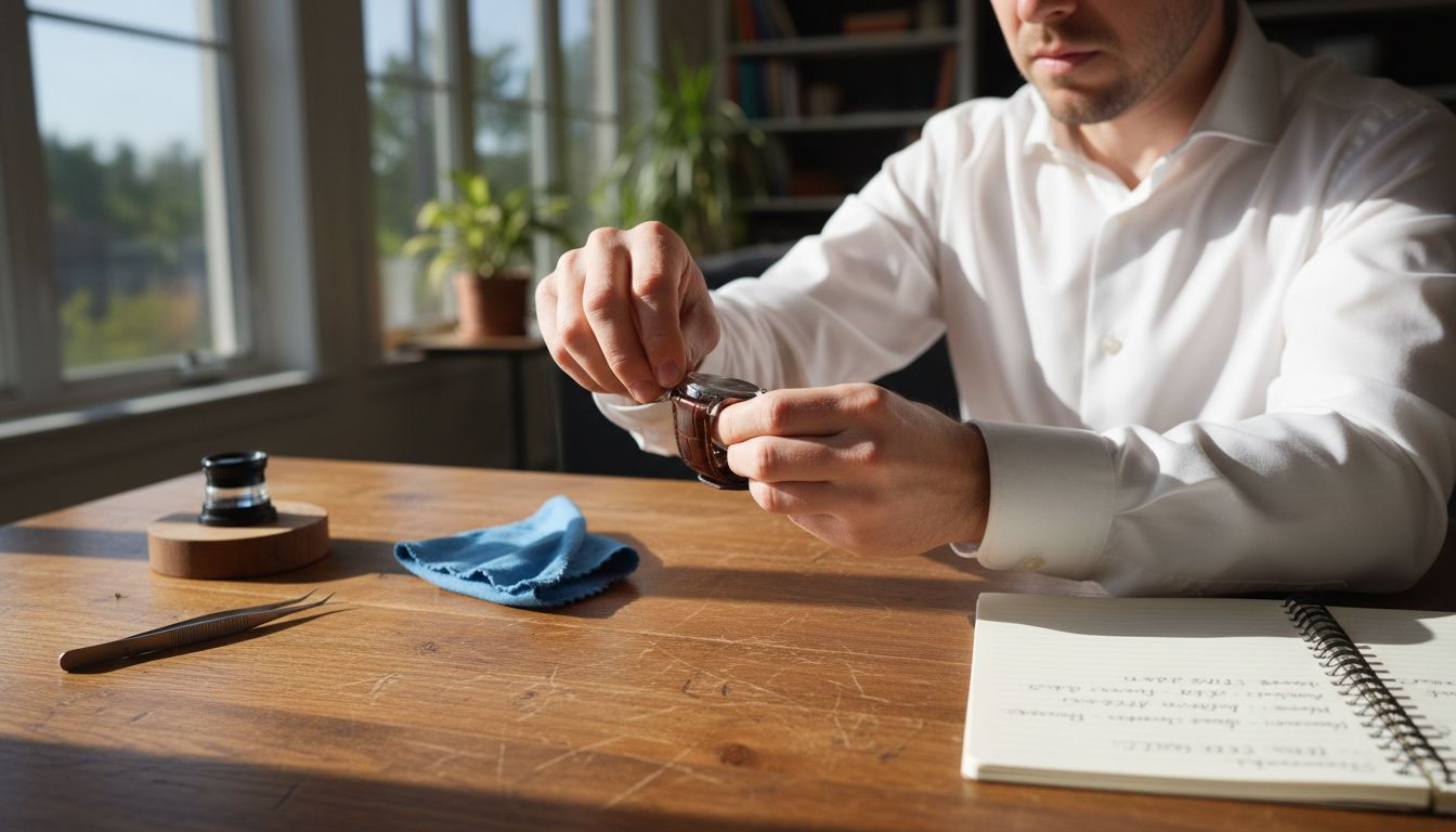 Homme ajustant un bracelet de montre en cuir haut de gamme