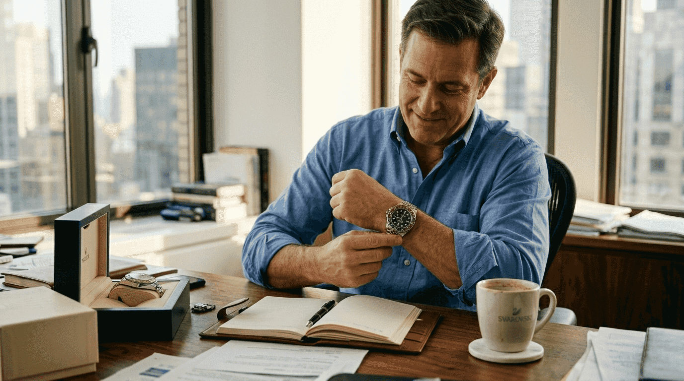 Collector adjusting Rolex and Garmin watches