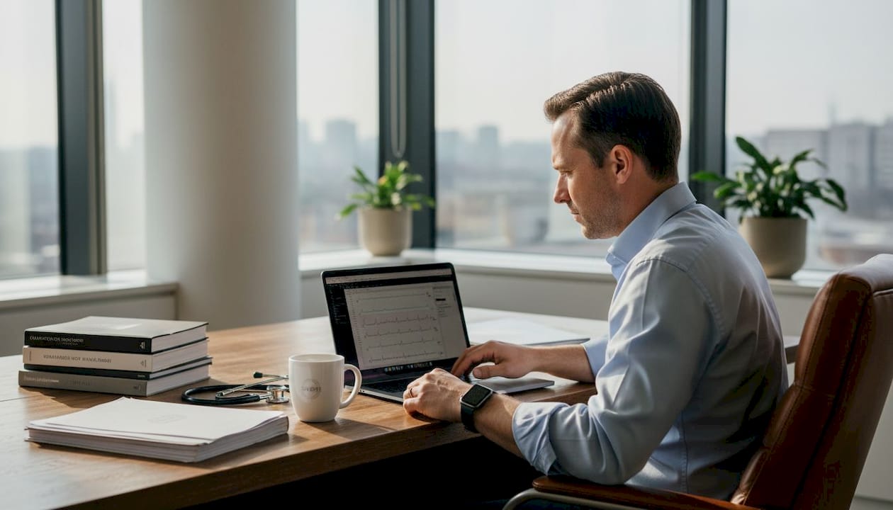 Cardiologist wearing two watches in office