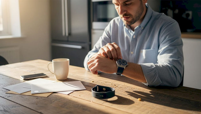 Man preparing wrist with both watches on table