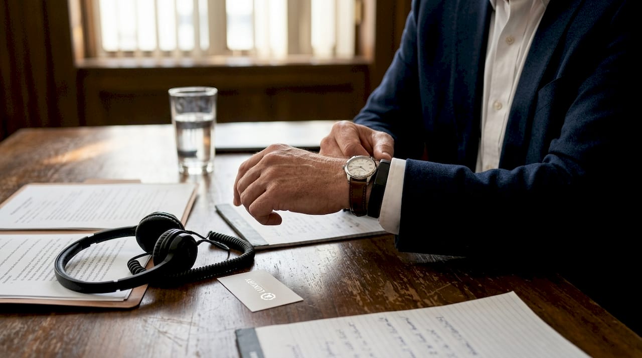 Lawyer checks discreet Smartlet watch in courtroom