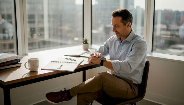 Coach checks HRV data in office