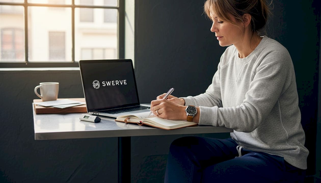 Woman tracking body temperature at kitchen table