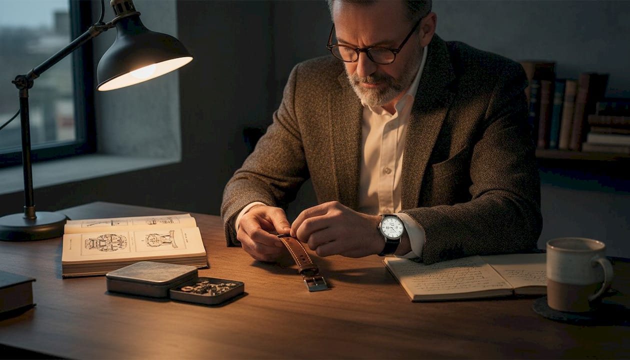 Historian examining vintage military watch strap