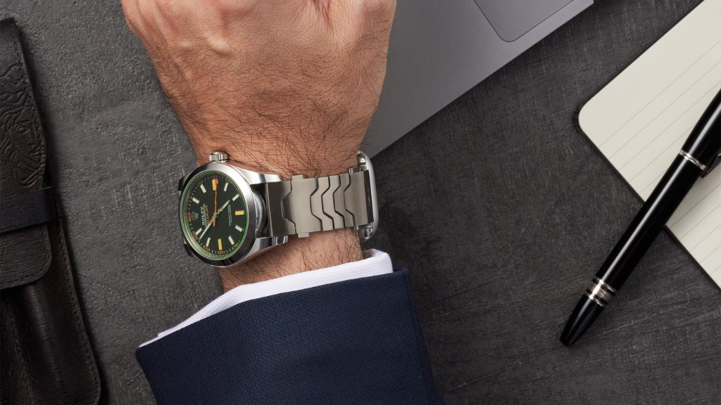 Smartlet Titanium adapter shown with Apple Watch attached, set in a professional context suitable for Grand Seiko pairing