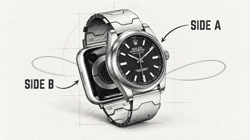 Side A on top of the wrist, Side B under the wrist